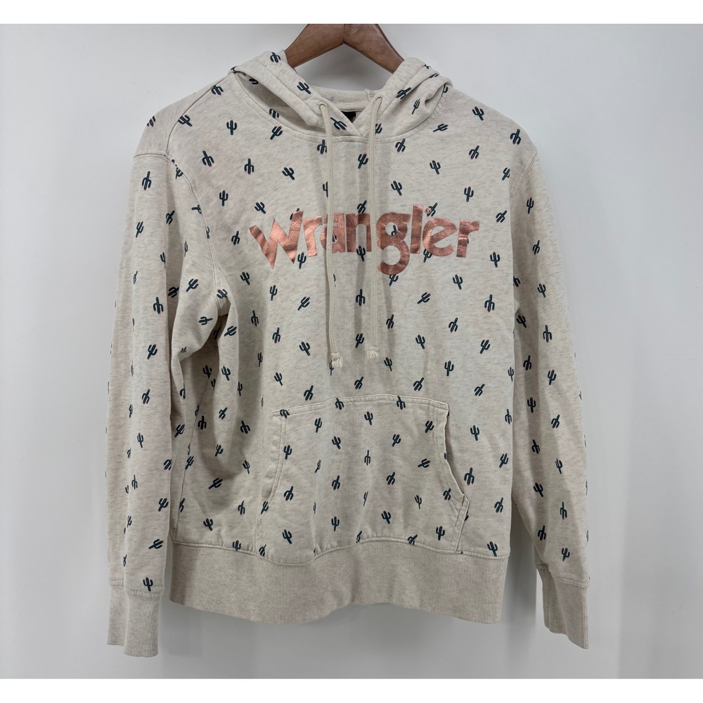 Wrangler Retro Hoodie Women's Large All Over Cactus Print Rose Gold Logo